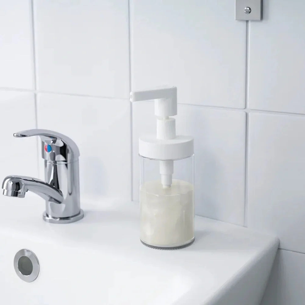 Glass Soap Lotion shampoo dispenser white nwt